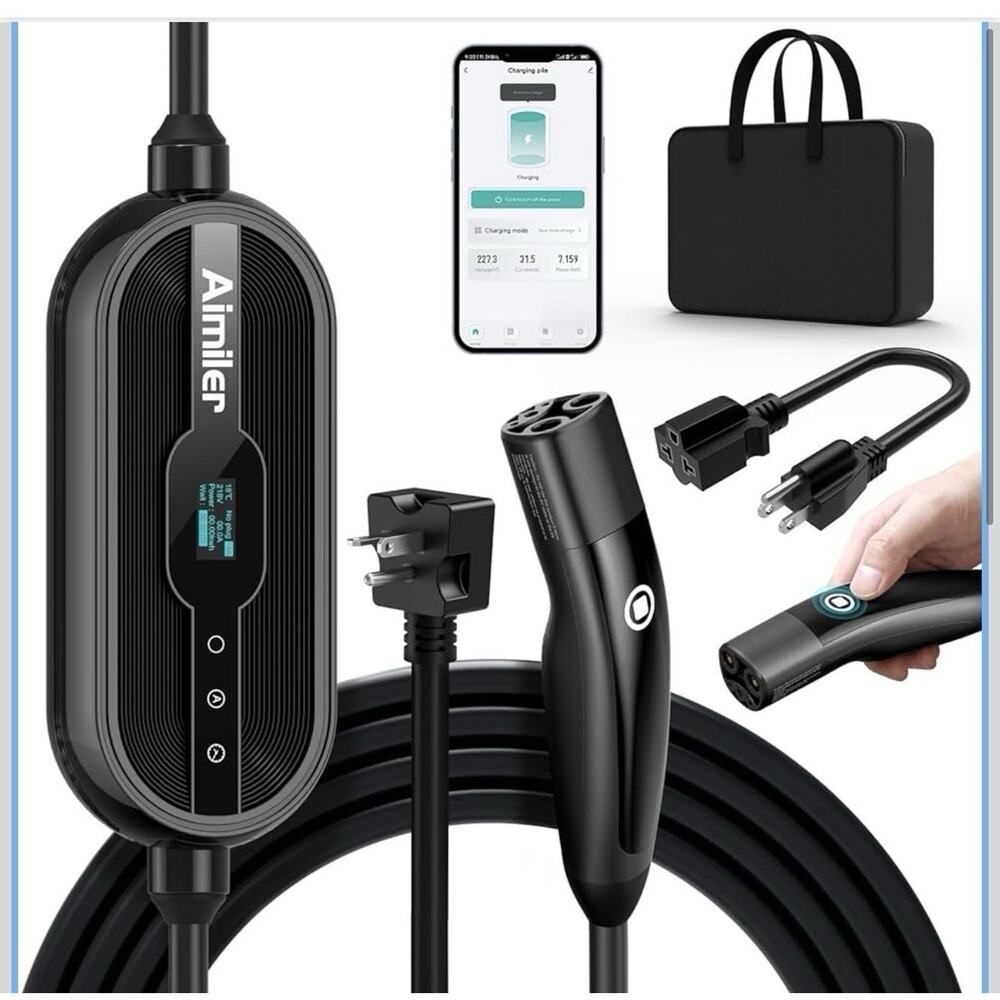 AIMILER Level 1/2 Tesla Charger (WIFI APP/Plug-Play), 16A, 25ft Cable 240V NEMA